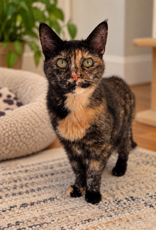Tortoiseshell Cat on a cozy rug